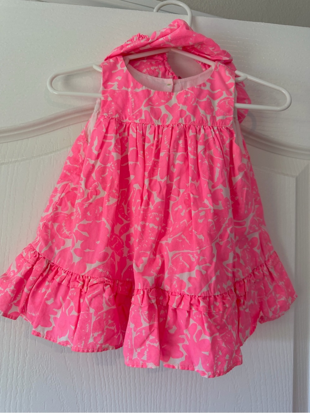 Lilly Pulitzer Pink and White Ruffle Hem Sleeveless Dress